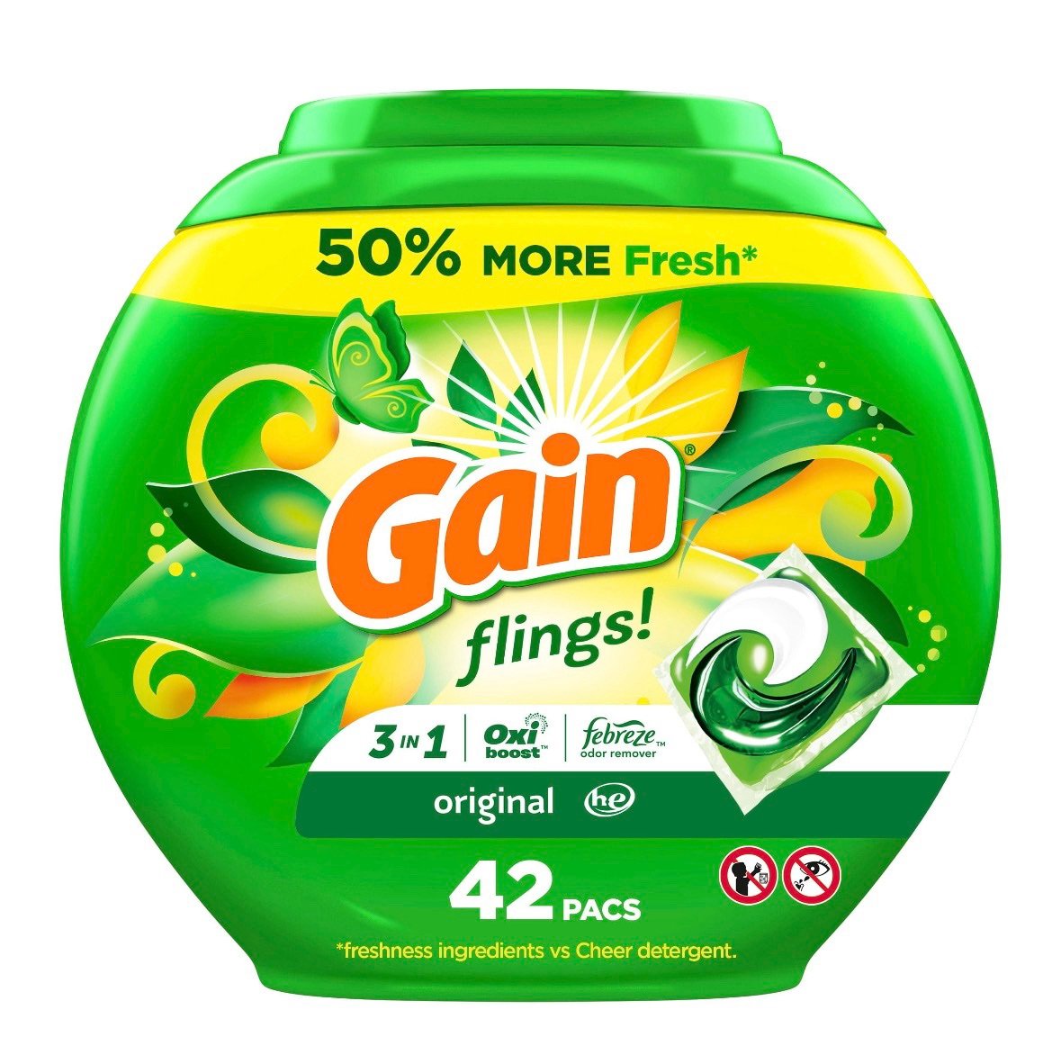 Gain Flings Original 4-in-1 Odor laundry detergent pacs, 42CT